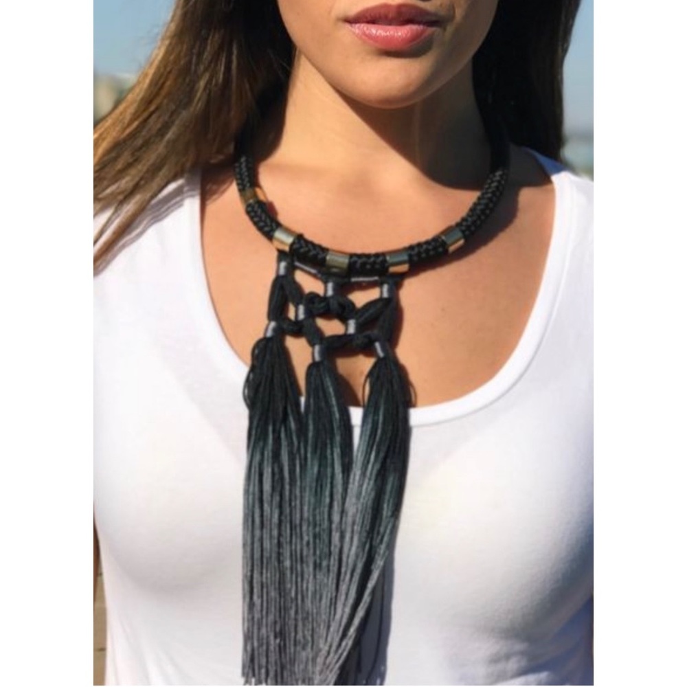 Marisa Kenson Statement Collar Choker Necklace in Black & Gold NEW
